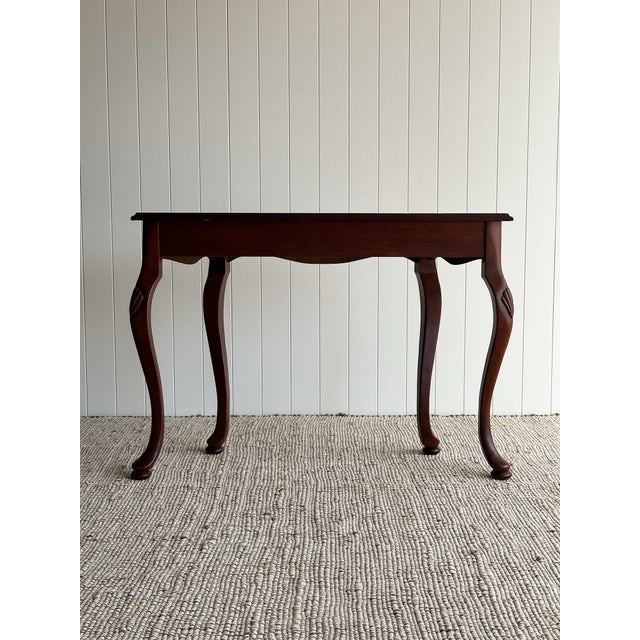 Vintage Mahogany Entry Console Table With Shaped Front and Brass Pull For Sale - Image 11 of 12