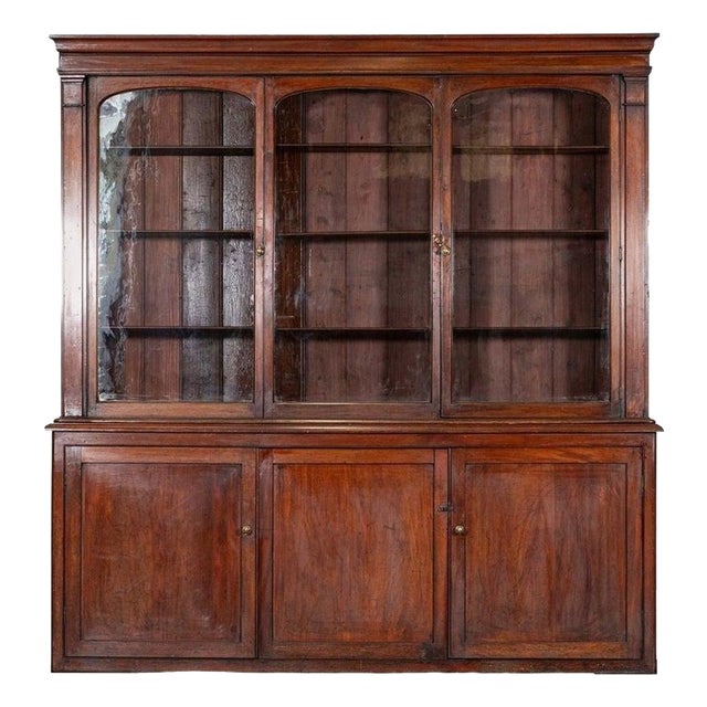 Large English Glazed Mahogany Bookcase, 1880s For Sale