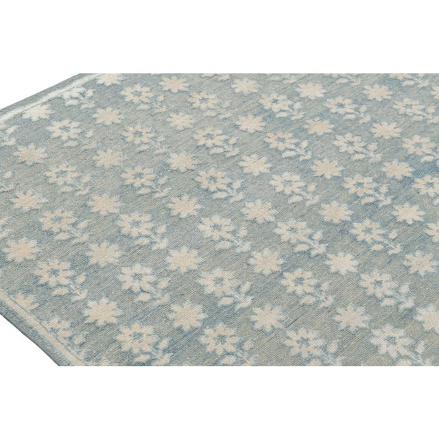 Rug & Kilim’s Modern Block Print Rug in Blue with White Floral Patterns - 12x15 For Sale In New York - Image 6 of 7