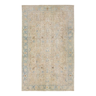 Allover Designed Antique Wool Rug Persian Tabriz From 1910s in Beige For Sale