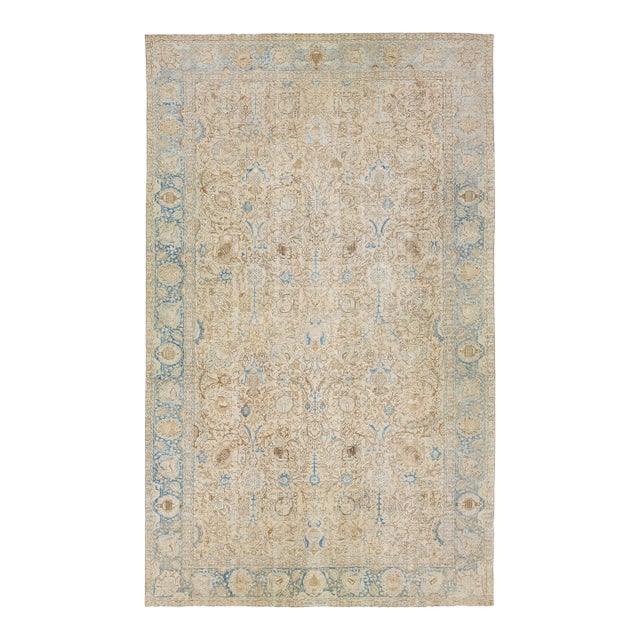 Allover Designed Antique Wool Rug Persian Tabriz From 1910s in Beige For Sale