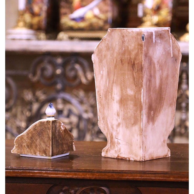 Mid-Century French Hand Painted Corner Desvres Wall Faience Lavabo Fountain For Sale - Image 13 of 16