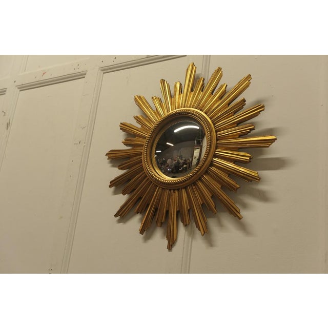 Mid-Century Art Deco French Sunburst Gilt Convex Mirror, 1980s For Sale - Image 4 of 7