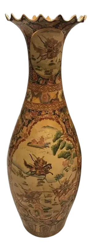 Japanese Palace Floor Vase With Samurai Warriors Motif