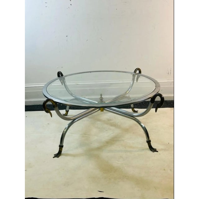 Campaign 1960s Modernist Maison Jansen Steel & Brass Swan Head Coffee Table For Sale - Image 3 of 10