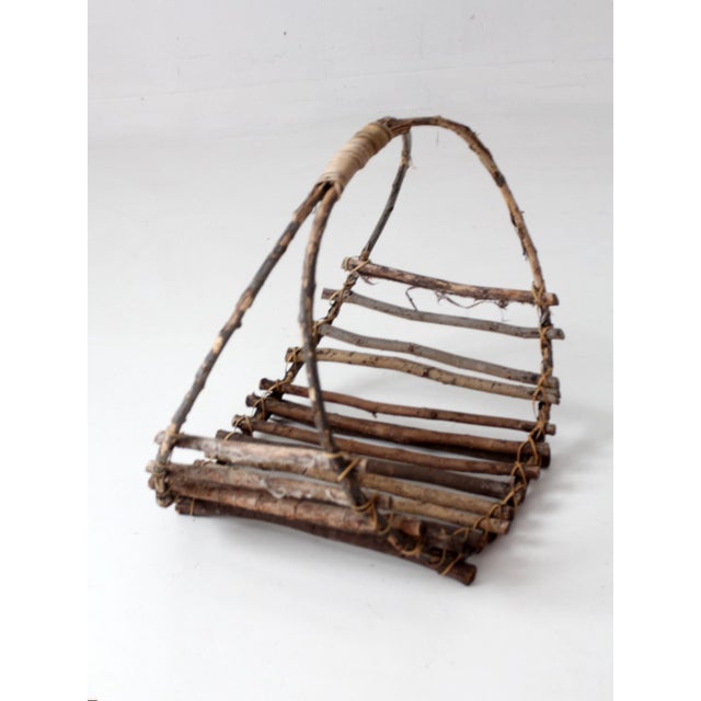 Vintage Rustic Twig Basket With Arched Handle For Sale - Image 17 of 18