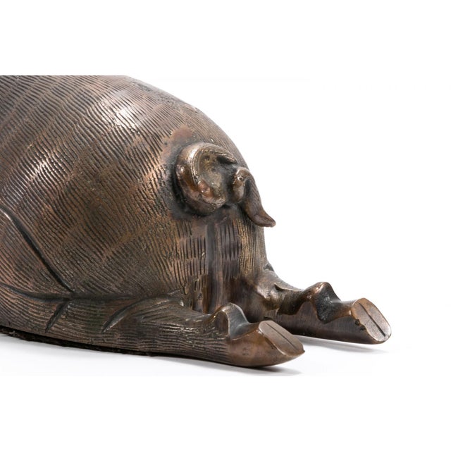 Vintage Large Heavy Cast Bronze Reclining Pig Animal Sculpture, 1980s For Sale In Raleigh - Image 6 of 6