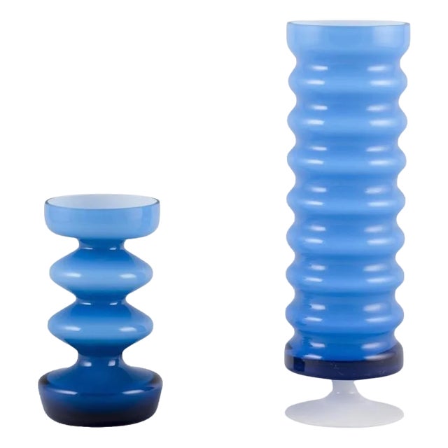 Wavy Art Glass Vases by P. O. Ström for Alsterfors Glasbruk, Sweden, 1960s, Set of 2 For Sale
