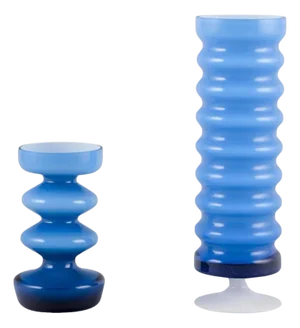 Wavy Art Glass Vases by P. O. Ström for Alsterfors Glasbruk, Sweden, 1960s, Set of 2