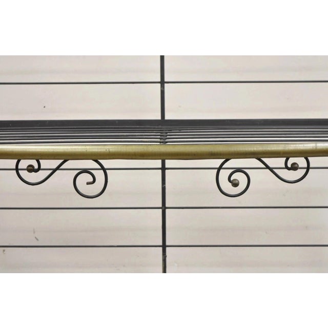 Vintage French Bakers Rack 3 Tier Scrolling Wrought Iron and Brass Etagere For Sale In Philadelphia - Image 6 of 12