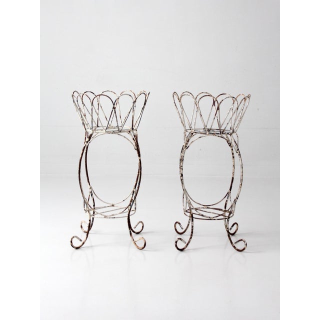 Farmhouse Vintage Metal Plant Stands Pair For Sale - Image 3 of 16