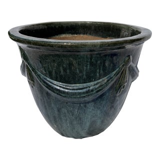 Large Green Glazed Terracotta Planter For Sale