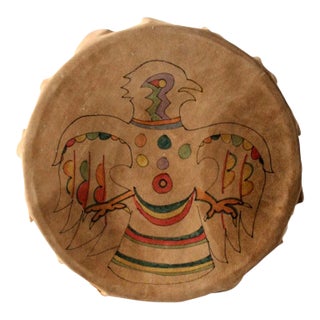 Vintage Hand-Painted Leather Drum For Sale