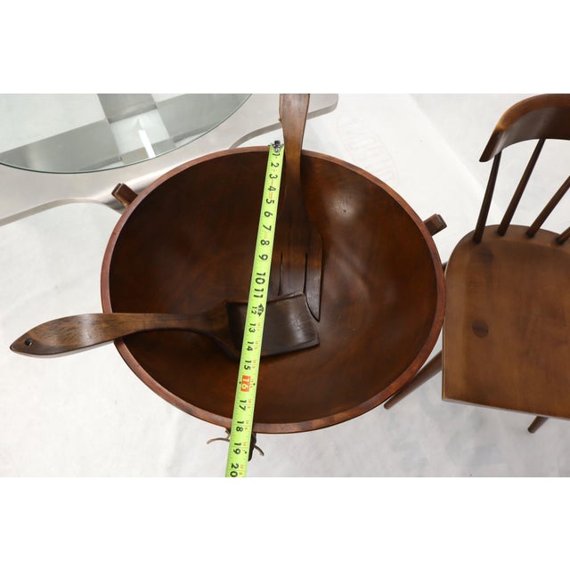 Extra Large Turned Teak Wood Salad Bowl on Tripod Stand For Sale - Image 10 of 10