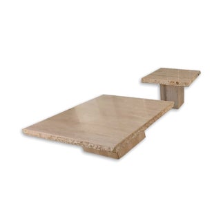 Late 20th Century Italian Marble Coffee Tables With Chiseled Edge - Set of 2 For Sale