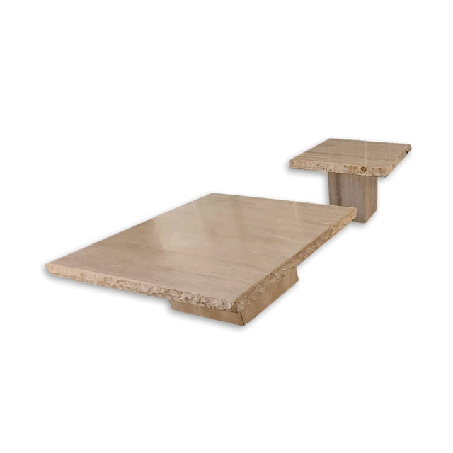 Late 20th Century Italian Marble Coffee Tables With Chiseled Edge - Set of 2 For Sale