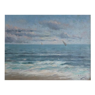 Impressionist Seascape with Sailboats, Oil on Canvas, Framed For Sale