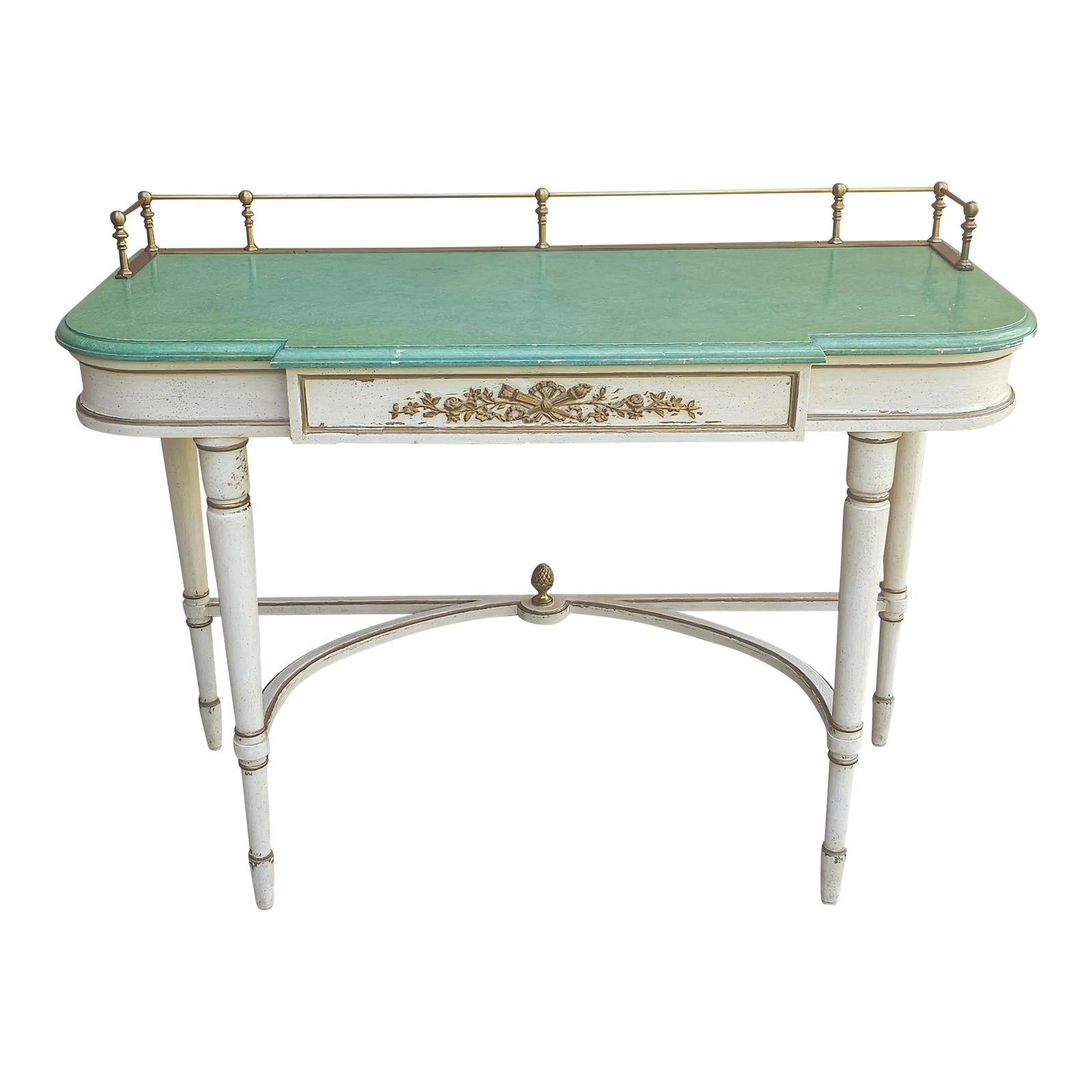 Louis XVI Style Partial Gilt, Cream and Green Enamel Painted Console ...