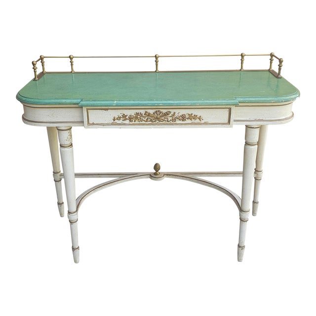 Louis XVI Style Partial Gilt, Cream and Green Enamel Painted Console Table For Sale