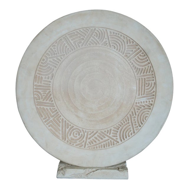 Mid 20th Century Vintage Southwestern Style Chalkware Art Sculpture Charger Plate With Stand For Sale