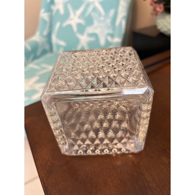 Vintage Diamond Pattern Glass Decanter With Stopper For Sale - Image 4 of 4