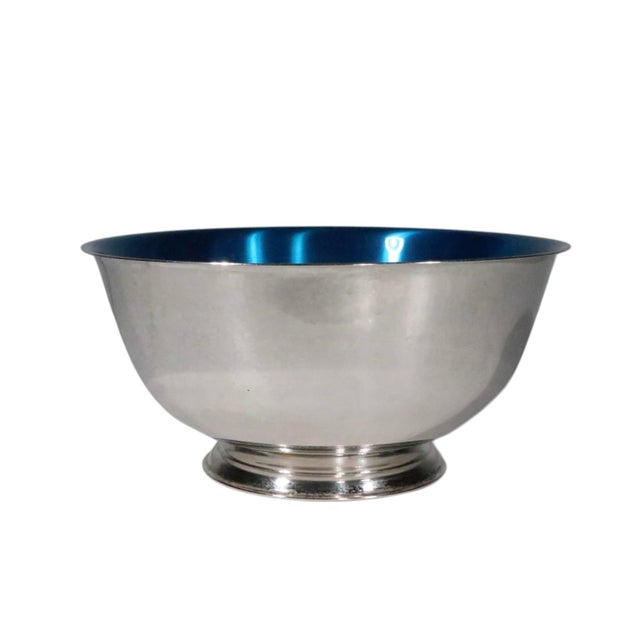 Mid 20th Century Wm Rodgers Paul Revere Silver Plate Enameled Centerpiece Bowl With Blue Interior For Sale In New York - Image 6 of 9