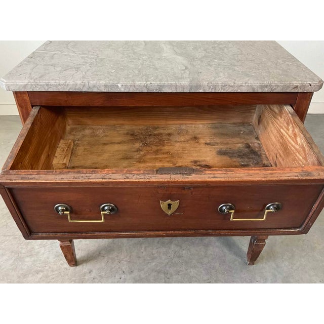 19th Century Antique Louis XV Walnut and Marble Top Commode For Sale - Image 5 of 10