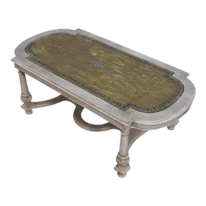 Italian Paint Decorated Coffee Table W. Eglomise Glass Top
