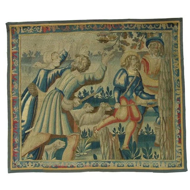 Tan Antique 17th Century Brussels Tapestry For Sale - Image 8 of 9