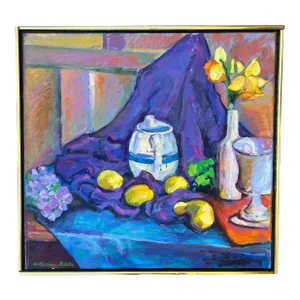 1980s Original Impressionist Still Life Oil Painting on Linen