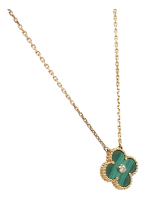 Van Cleef & Arpels 18k Yellow Gold & Malachite Alhambra Necklace