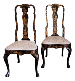 Pair of George I Style Black and Gilt Japanned Side Chairs