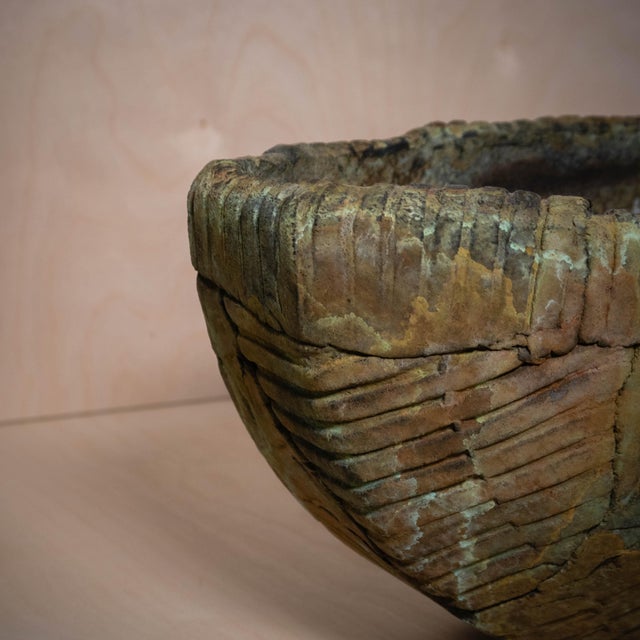 Green Late 20th Century Vintage Tony Evans Large Raku Brutalist Ceramic Bowl For Sale - Image 8 of 12