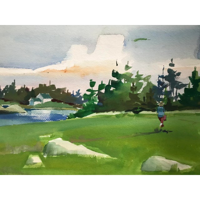 American Taking a Walk on the Island Original Watercolor For Sale - Image 3 of 4