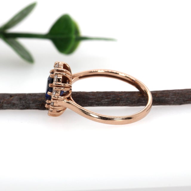 Metal 1.75ct Ceylon Sapphire Ring With Natural Diamond Halo in 14k Solid Gold, Size 6.75 For Sale - Image 7 of 7