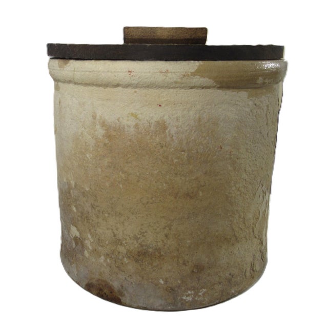 Vintage Well Weathered 2 Gallon Pickle Crock + Lid J. Fisher & Co Lyons, Ny For Sale In New Orleans - Image 6 of 16