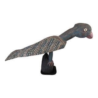 Vintage Lg Hand Carved Wooden Folk Art Sculpture of a Parrot 25" For Sale