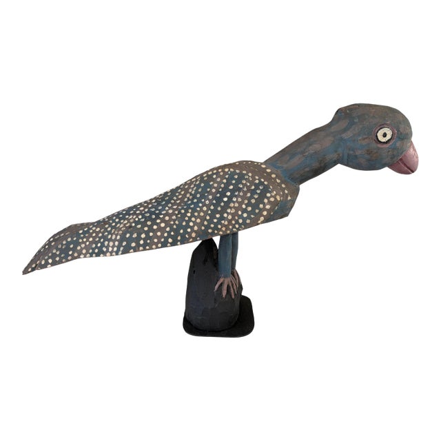 Vintage Lg Hand Carved Wooden Folk Art Sculpture of a Parrot 25" For Sale