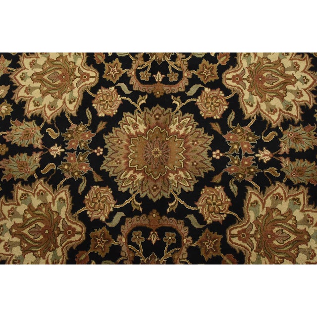 Agra Rug 7’11” X 9’11” Black Wool Traditional Hand-Knotted Oriental Carpet For Sale In Philadelphia - Image 6 of 14