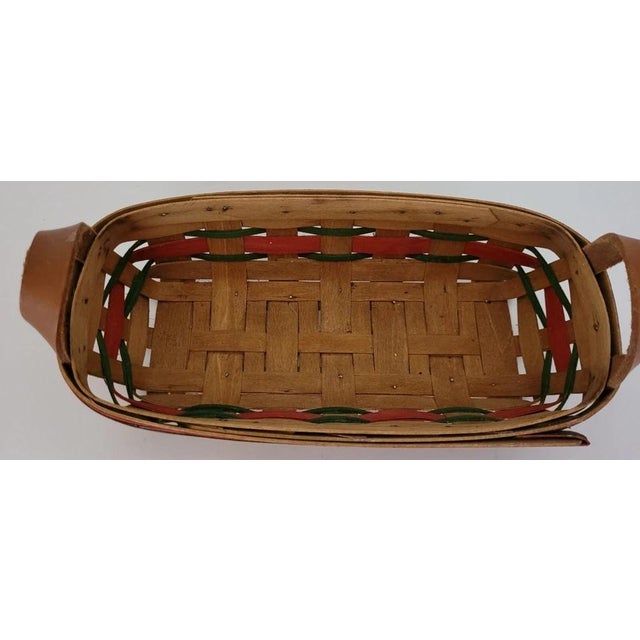 Vintage 19th Century Handmade Woven Holiday Basket With Leather Handles For Sale - Image 4 of 8