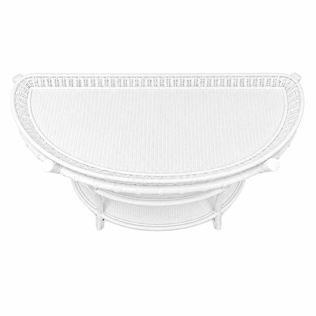 White Vintage 3-Tier Rattan Demi-Lune Console Table For Sale - Image 8 of 8