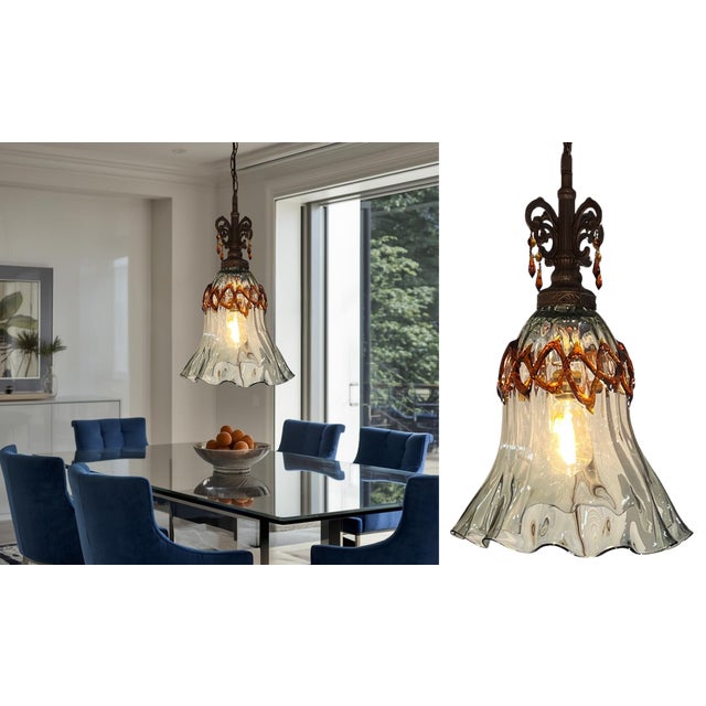 Art Glass Fazzolletto Transparent Amber Lattice Pendant Light For Sale - Image 15 of 17