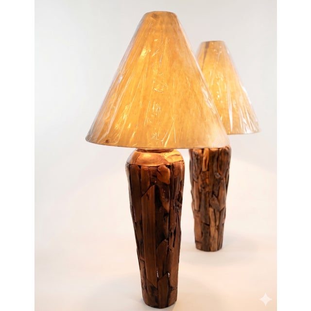 Late 20th Century Monumental Teak Root Floor Lamp With Burmese Silk Shade For Sale - Image 4 of 17