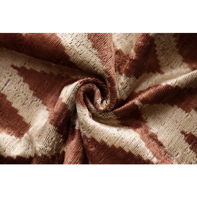 The Rust & Cream Chevron Ikat Silk Velvet Pillow - 20" X 20" For Sale In San Francisco - Image 6 of 8