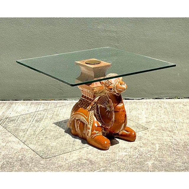 Vintage Carved Wood Camel Glass Table For Sale - Image 14 of 17