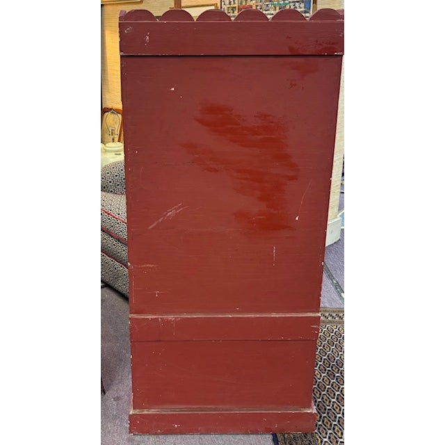 Red American Primitive Folk Art Carved Wood Settle Bench For Sale - Image 8 of 8