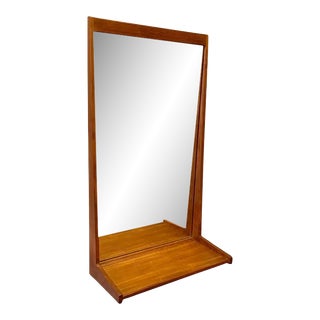 1960s Danish Modern Teak Mirror With Shelf by Aksel Kjersgaard for Odder Furniture For Sale