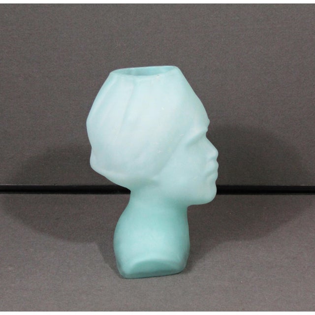 Modern 1990s Frosted Aqua Green Glass Modernist Head Vase For Sale - Image 3 of 9