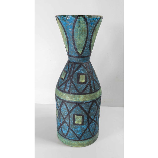 Mid 20th Century Mid-Century Italian Lava Glaze Art Pottery Vase With Geometric Design, Bitossi For Sale - Image 5 of 11