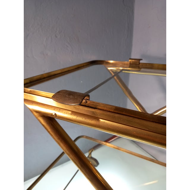 1950s Trolley in Wood, Brass and Glass Shelves attributed to Cesare Lacca for Cassina by Cesare Lacca, 1950s For Sale - Image 5 of 11